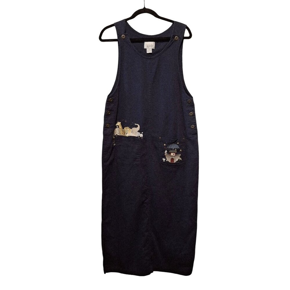 Teacher Navy Button-Side Apron Dress With Noahs Ark Embroidery Womens Christophe